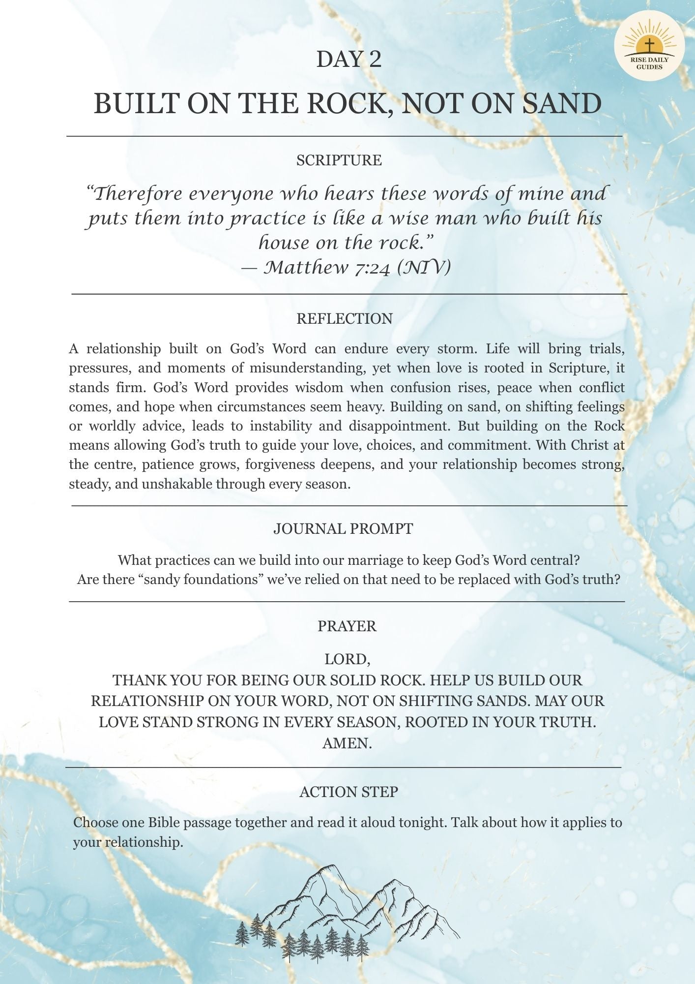 Day 2 of a spiritual growth plan with text, scripture reference, and prayer.