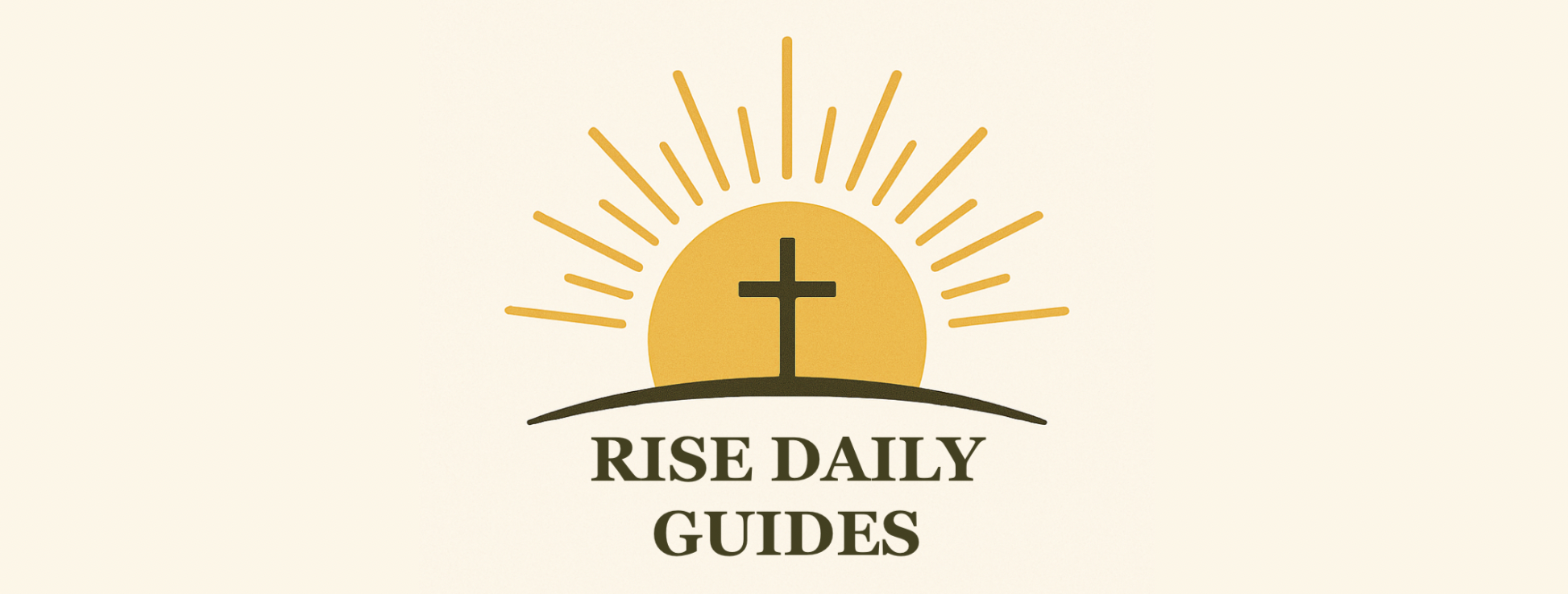 Logo for 'Rise Daily Guides' with a sun and cross design on a beige background
