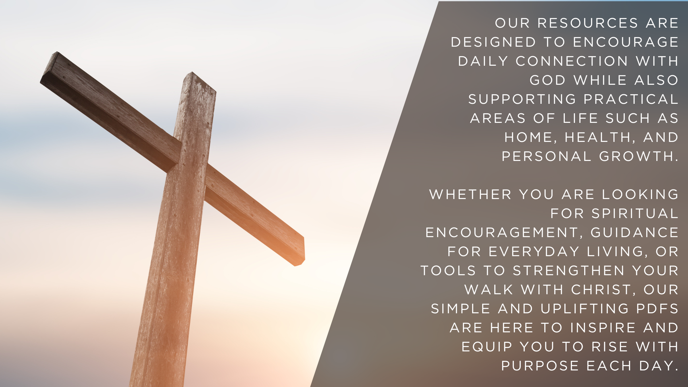 Wooden cross with inspirational text on a blurred background
