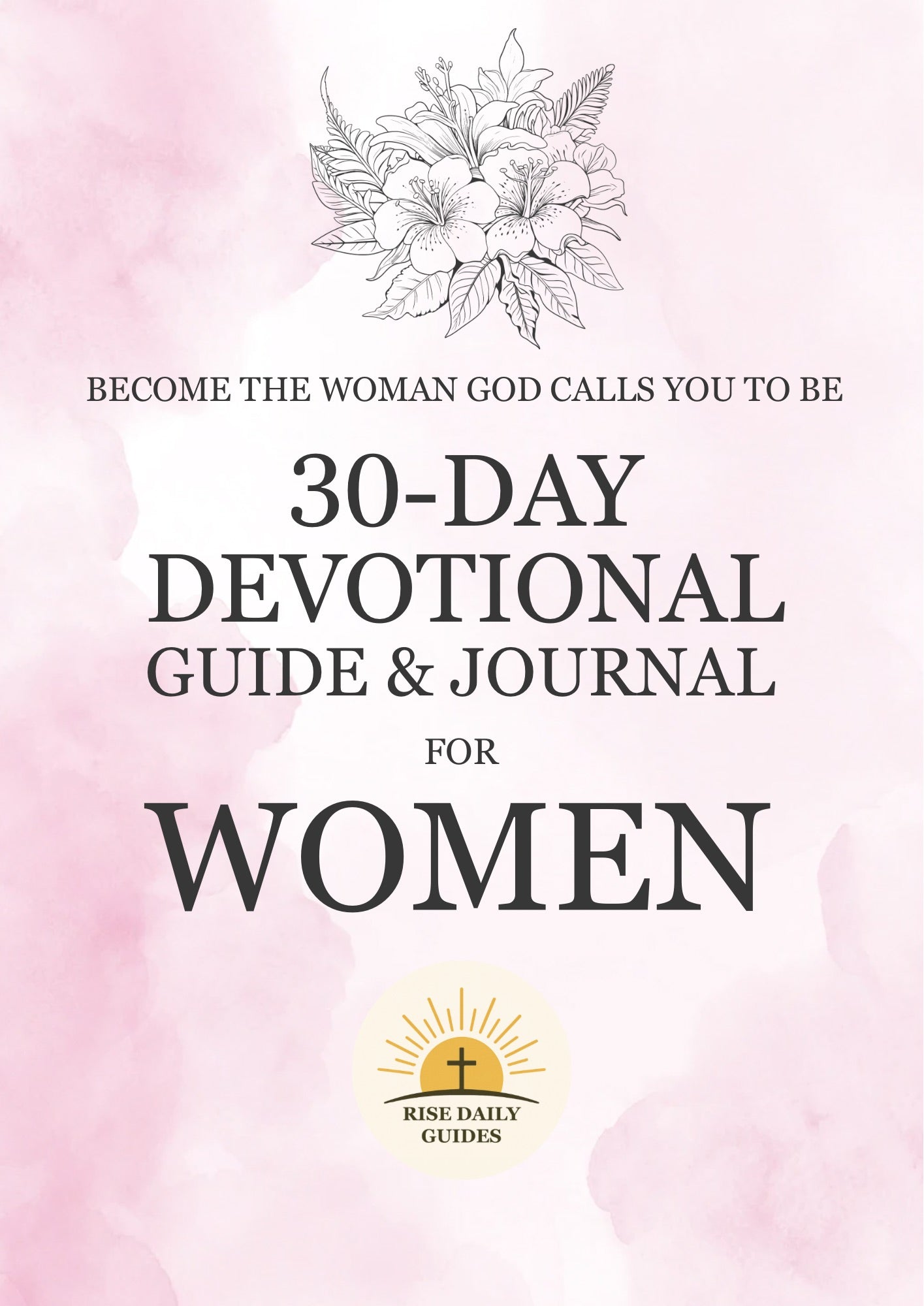 30-Day Devotional Guide & Journal for Women on a pink watercolor background with floral design.