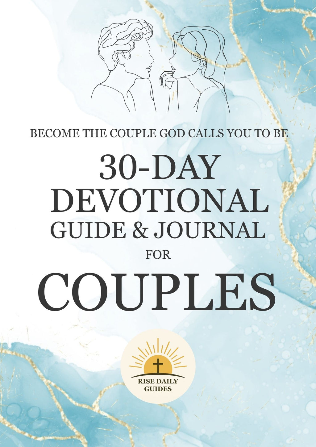 30-Day Devotional Guide & Journal for Couples on a light blue background with couple illustration