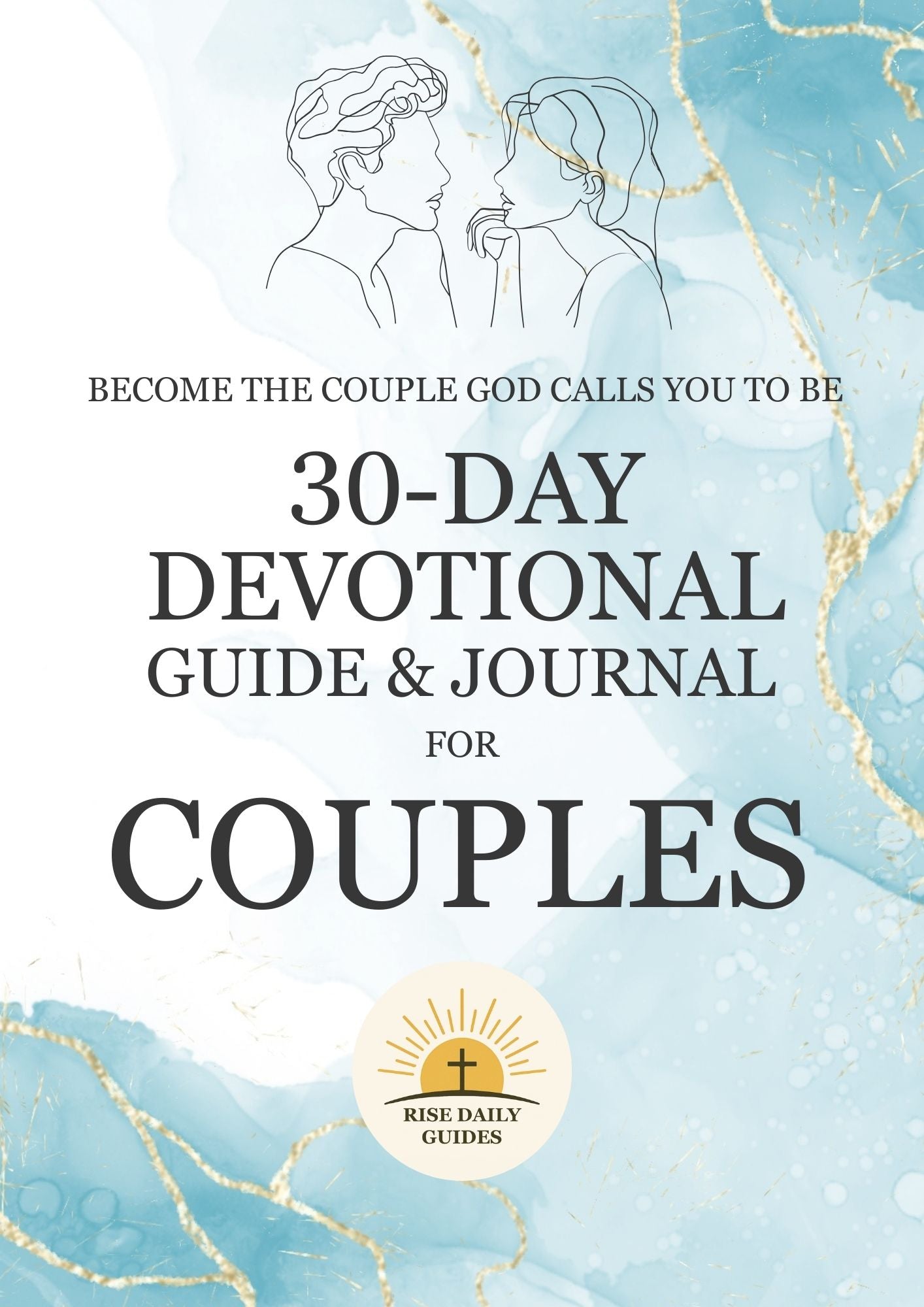 30-Day Devotional Guide & Journal for Couples on a light blue background with couple illustration